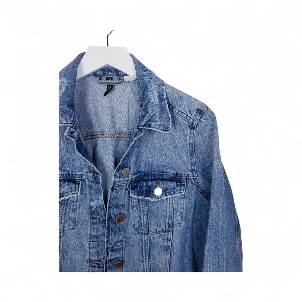 DIVIDED by H&M Denim Jacket Button Front Blue Jean Raw Hem - Size Small - Picture 2 of 7